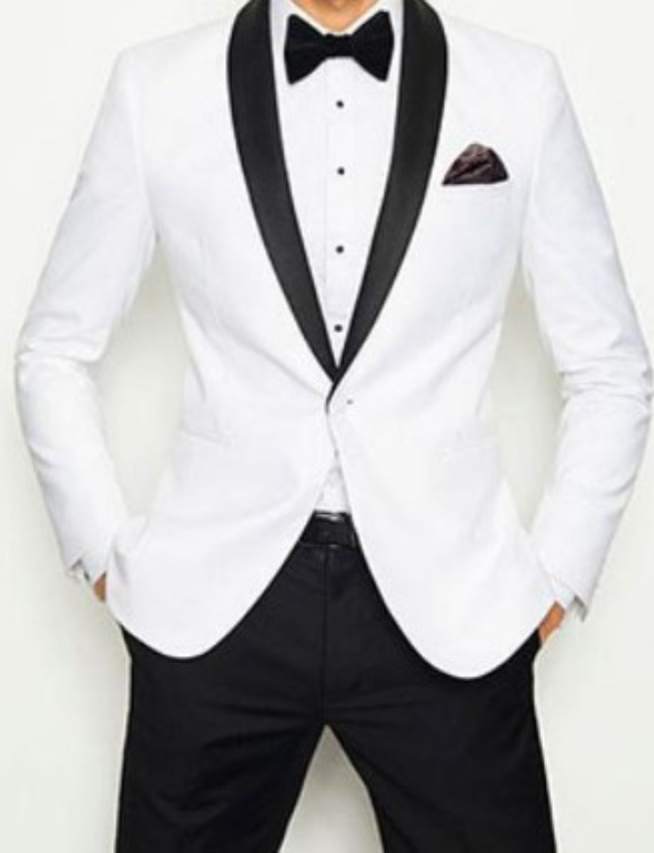 Ivory White Tuxedo With Black Shawl Lapel – JB suites