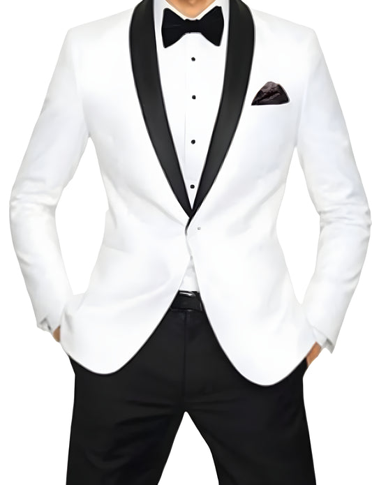 Ivory White Tuxedo With Black Shawl Lapel