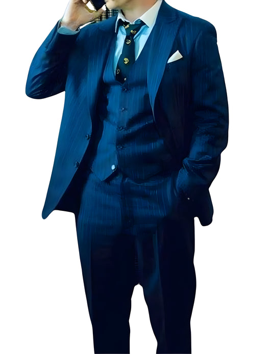 Navy Blue Pinstripe Three Piece Suit - Men’s Slim Fit Suits