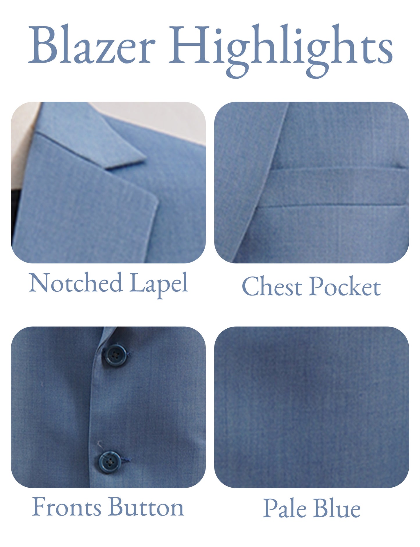 Close-up of breathable pale blue blazer fabric and stitching detail – premium quality