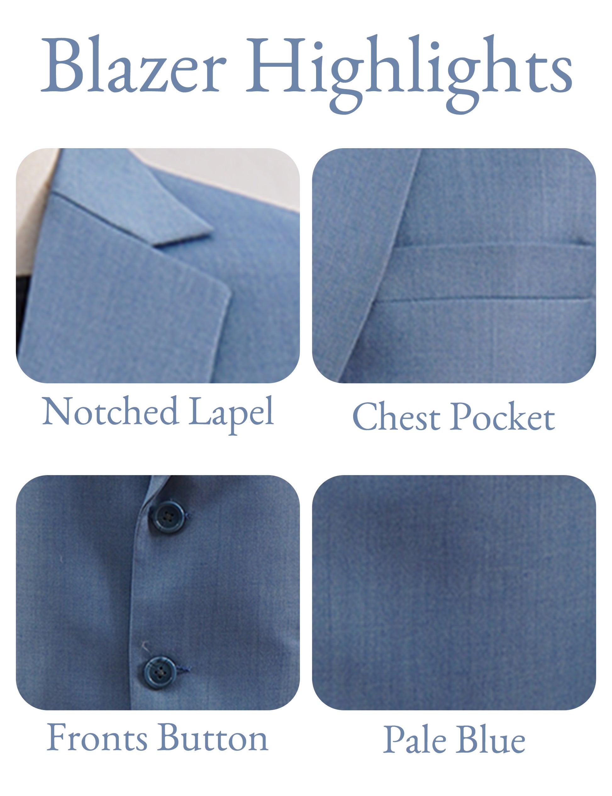 Close-up of breathable pale blue blazer fabric and stitching detail – premium quality