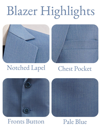 Close-up of breathable pale blue blazer fabric and stitching detail – premium quality