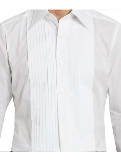 Men's Slim-Fit Pleated Formal Shirt - White Tuxedo Shirt