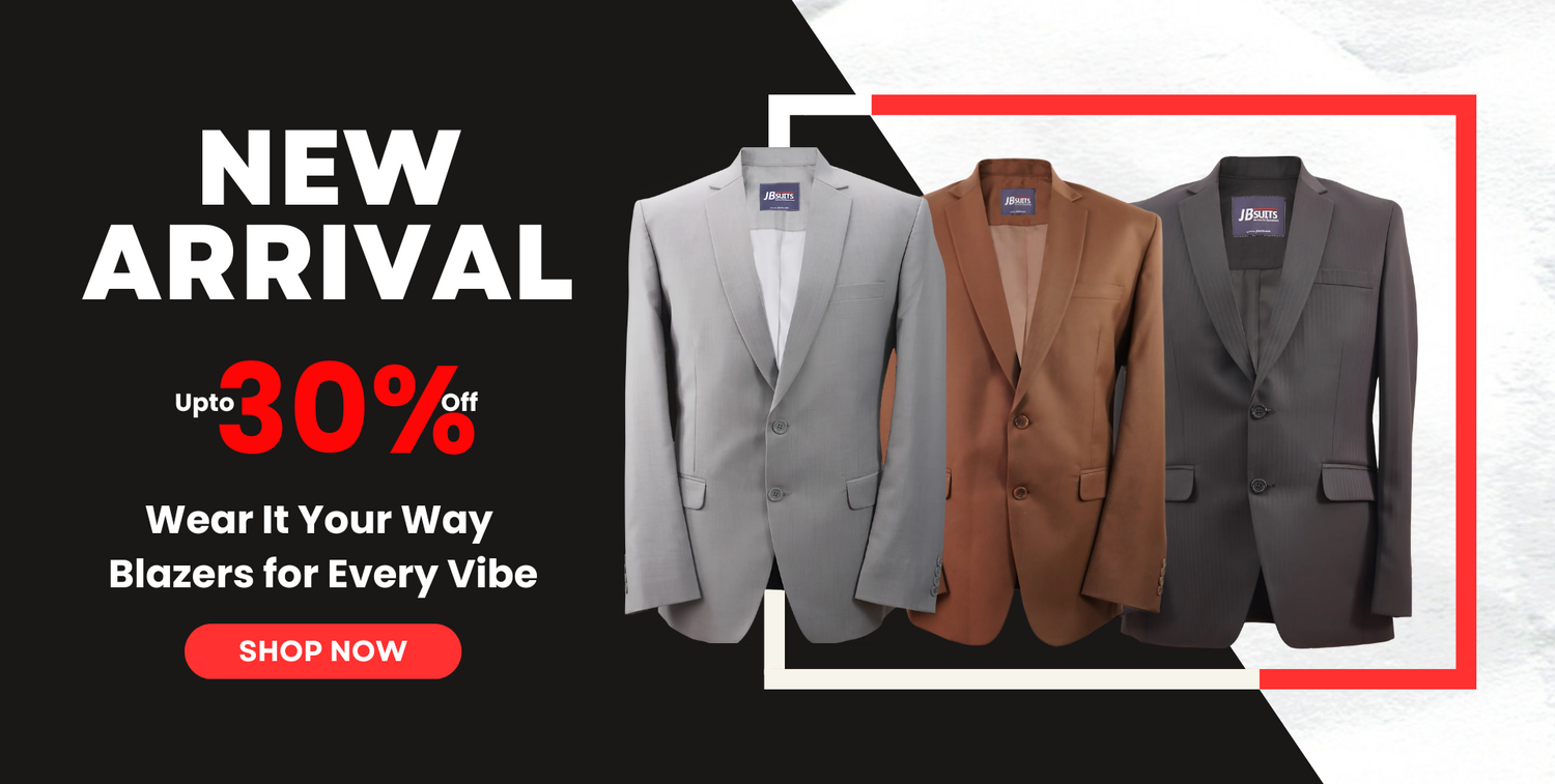 Three blazers displayed with promotional text for a new arrival sale.