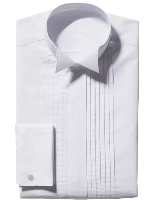 Men's Slim-Fit Pleated Formal Shirt - White Tuxedo Shirt